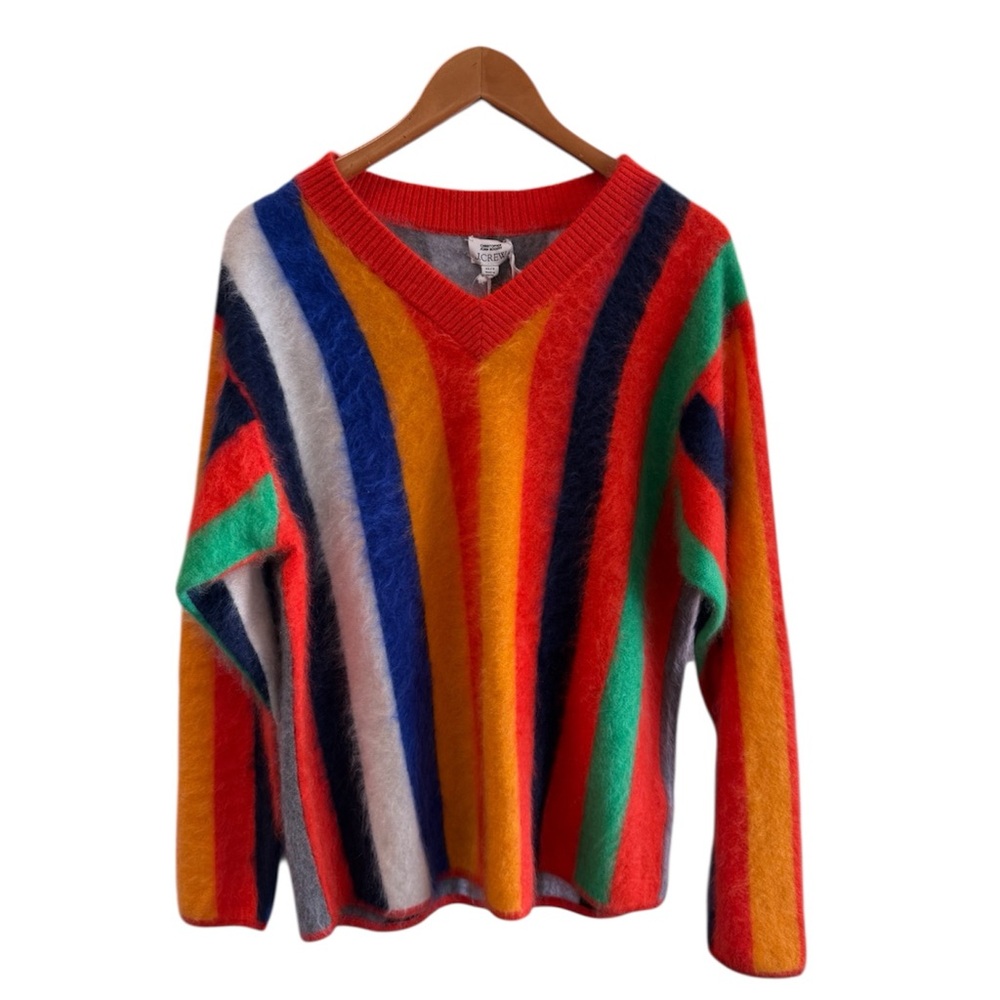 J. Crew Christoper John Rogers brushed 100% cashmere stripe sweater v neck